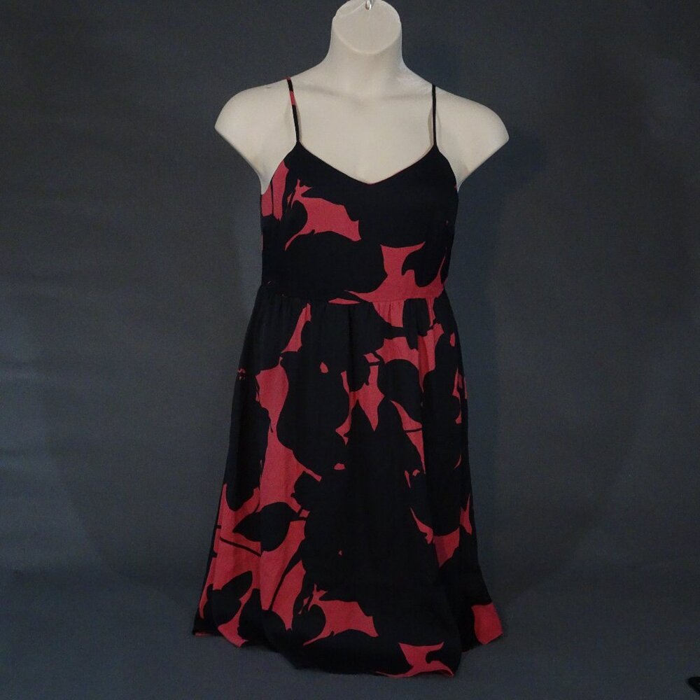 LOFT Floral Black and Red Mini Dress